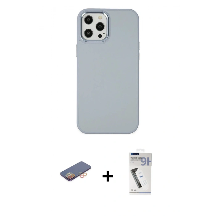 MARSİLYAN™- iPhone 12 Pro Max Kılıf Çekirdek Çizgi - Şeffaf Uv Polymer Nano Ekran Koruyucu + Renkli Kamera Lens Koruma Cam - TU