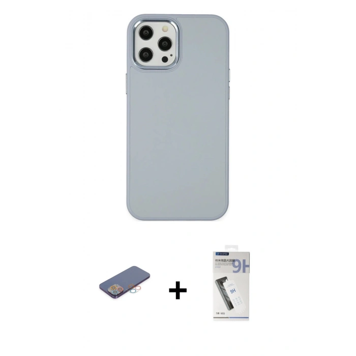 MARSİLYAN™- iPhone 12 Pro Max Kılıf Çekirdek Çizgi - Şeffaf Uv Polymer Nano Ekran Koruyucu + Renkli Kamera Lens Koruma Cam - PE
