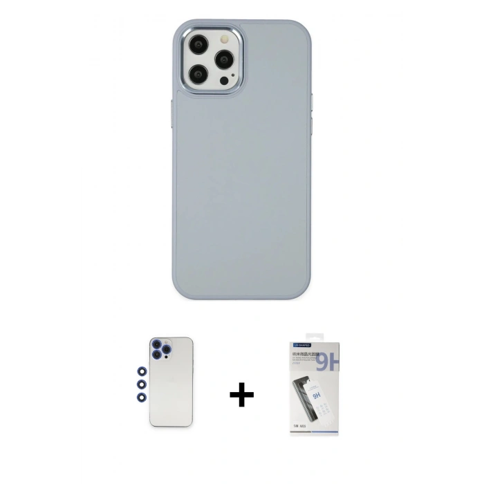MARSİLYAN™- iPhone 12 Pro Max Kılıf Çekirdek Çizgi - Şeffaf Uv Polymer Nano Ekran Koruyucu + Shine Kamera Lens - LT