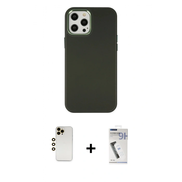 MARSİLYAN™- iPhone 12 Pro Max Kılıf Çekirdek Çizgi - Şeffaf Uv Polymer Nano Ekran Koruyucu + Shine Kamera Lens - GD