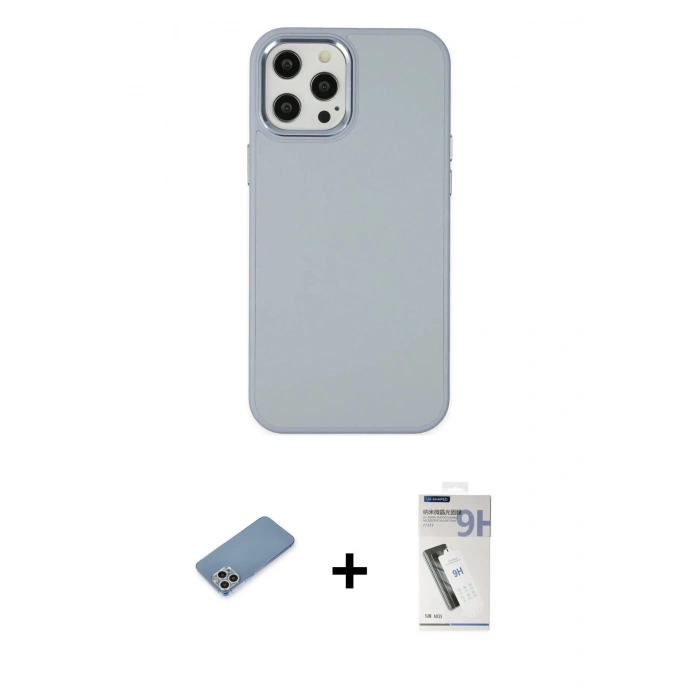 MARSİLYAN™- iPhone 12 Pro Max Kılıf Çekirdek Çizgi - Şeffaf Uv Polymer Nano Ekran Koruyucu + Shine Kamera Lens Koruma Cam - GS