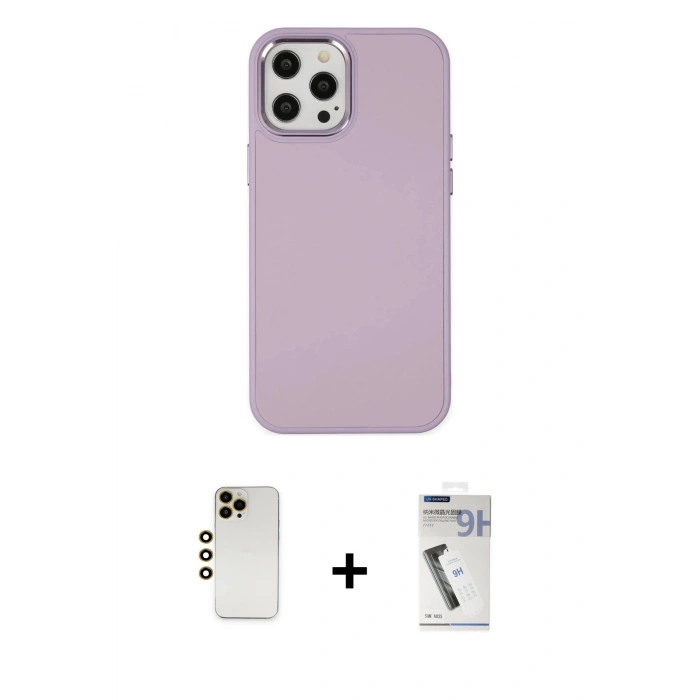MARSİLYAN™- iPhone 12 Pro Max Kılıf Çekirdek Çizgi - Şeffaf Uv Polymer Nano Ekran Koruyucu + Shine Kamera Lens - GD