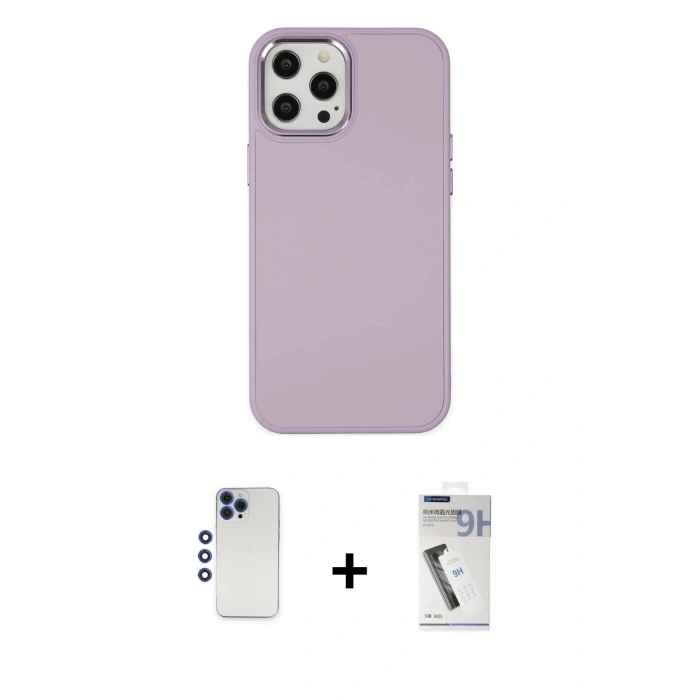 MARSİLYAN™- iPhone 12 Pro Max Kılıf Çekirdek Çizgi - Şeffaf Uv Polymer Nano Ekran Koruyucu + Shine Kamera Lens - LT