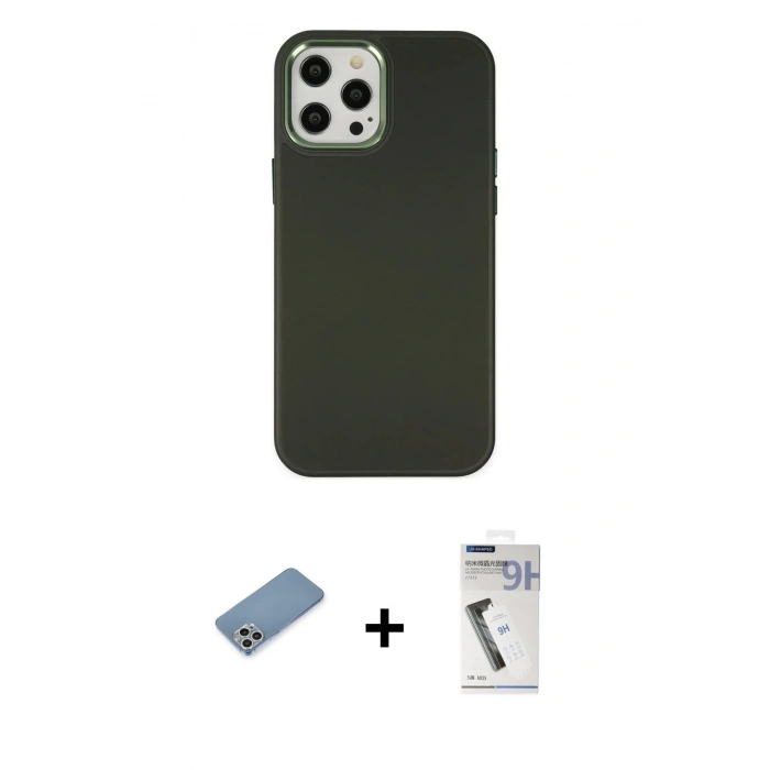 MARSİLYAN™- iPhone 12 Pro Max Kılıf Çekirdek Çizgi - Şeffaf Uv Polymer Nano Ekran Koruyucu + Shine Kamera Lens Koruma Cam - GS