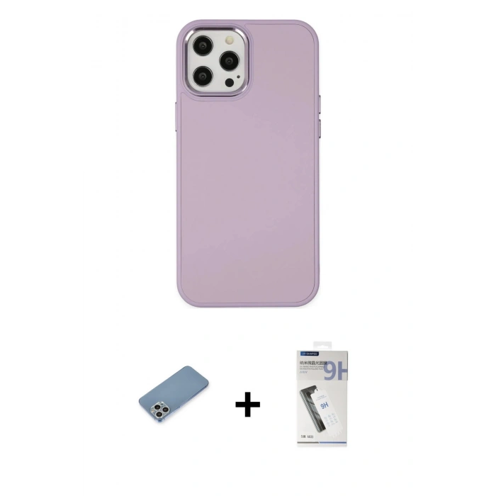 MARSİLYAN™- iPhone 12 Pro Max Kılıf Çekirdek Çizgi - Şeffaf Uv Polymer Nano Ekran Koruyucu + Shine Kamera Lens Koruma Cam - GS