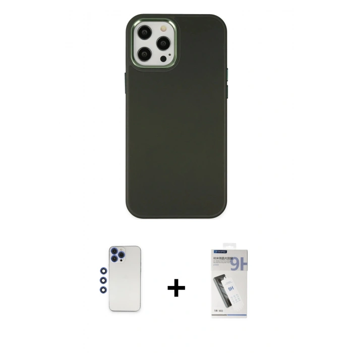 MARSİLYAN™- iPhone 12 Pro Max Kılıf Çekirdek Çizgi - Şeffaf Uv Polymer Nano Ekran Koruyucu + Shine Kamera Lens - LT