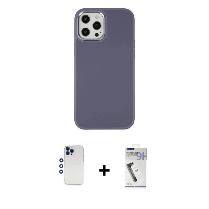 MARSİLYAN™- iPhone 12 Pro Max Kılıf Çekirdek Çizgi - Şeffaf Uv Polymer Nano Ekran Koruyucu + Shine Kamera Lens - LT