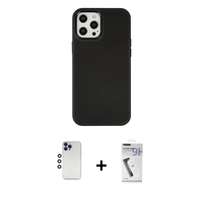 MARSİLYAN™- iPhone 12 Pro Max Kılıf Çekirdek Çizgi - Şeffaf Uv Polymer Nano Ekran Koruyucu + Shine Kamera Lens - LT