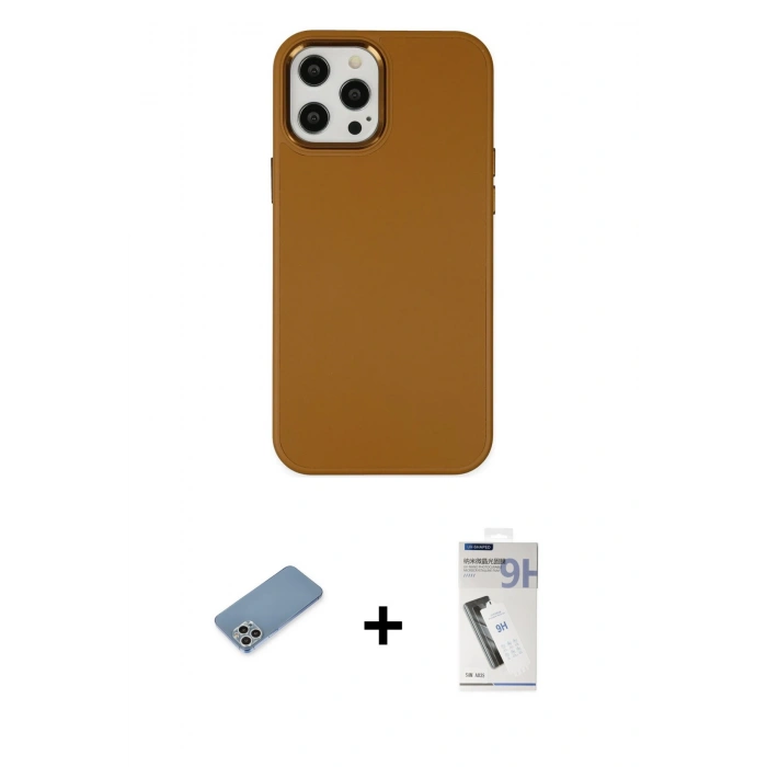 MARSİLYAN™- iPhone 12 Pro Max Kılıf Çekirdek Çizgi - Şeffaf Uv Polymer Nano Ekran Koruyucu + Shine Kamera Lens Koruma Cam - GS