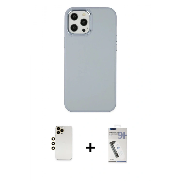 MARSİLYAN™- iPhone 12 Pro Max Kılıf Çekirdek Çizgi - Şeffaf Uv Polymer Nano Ekran Koruyucu + Shine Kamera Lens - GD
