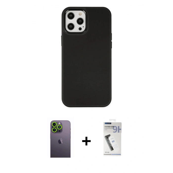 MARSİLYAN™- iPhone 12 Pro Max Kılıf Çekirdek Çizgi - Şeffaf Uv Polymer Nano Ekran Koruyucu + Yeşil Neon Fosforlu Kamera Lens