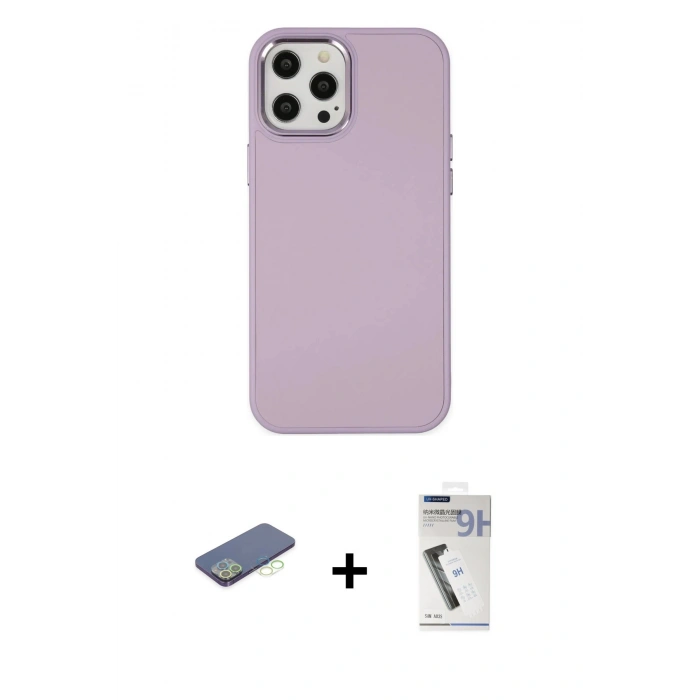 MARSİLYAN™- iPhone 12 Pro Max Kılıf Çekirdek Çizgi - Şeffaf Uv Polymer Nano Ekran Koruyucu + Yeşil Renkli Kamera Lens Koruma Cam