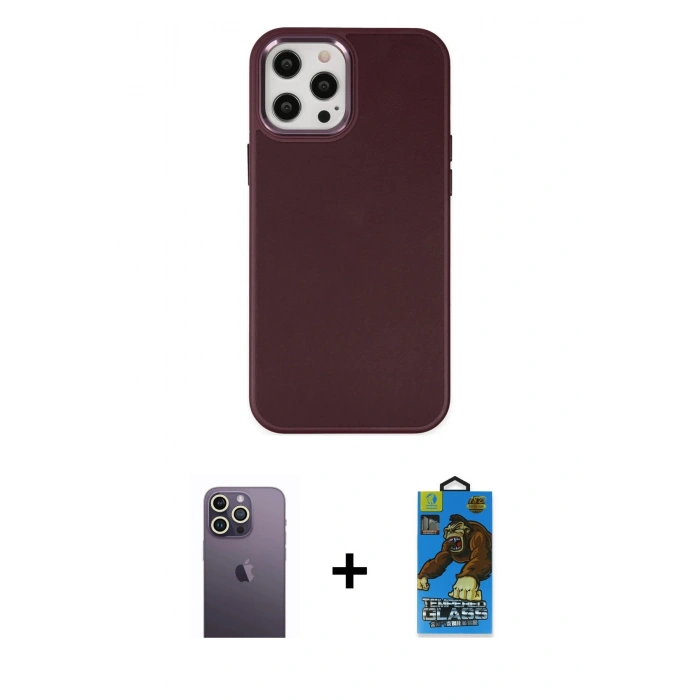 MARSİLYAN™- iPhone 12 Pro Max Kılıf Çekirdek Çizgi - Siyah 18D Cam Ekran Koruyucu + Neon Fosforlu Kamera Lens - BZ