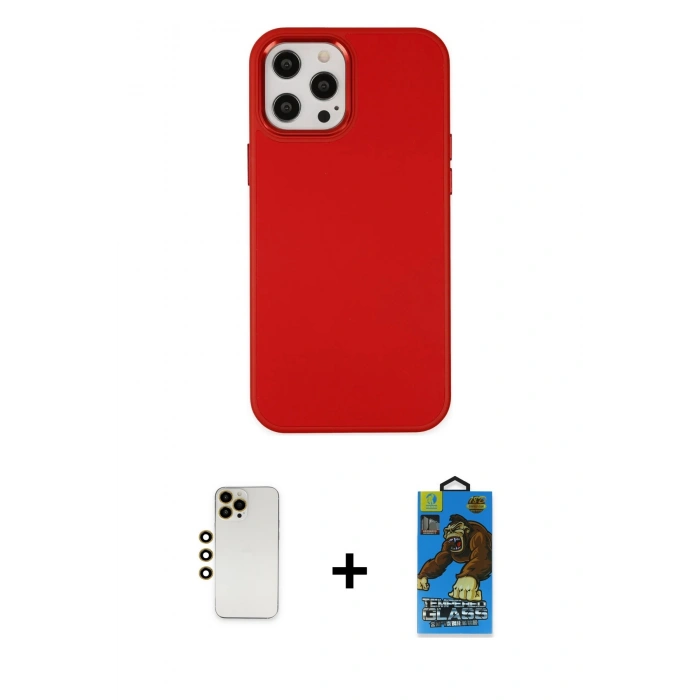 MARSİLYAN™- iPhone 12 Pro Max Kılıf Çekirdek Çizgi - Siyah 18D Cam Ekran Koruyucu + Shine Kamera Lens - GD