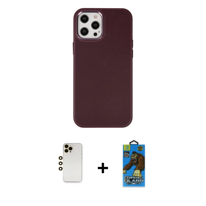 MARSİLYAN™- iPhone 12 Pro Max Kılıf Çekirdek Çizgi - Siyah 18D Cam Ekran Koruyucu + Shine Kamera Lens - GD