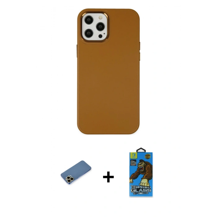 MARSİLYAN™- iPhone 12 Pro Max Kılıf Çekirdek Çizgi - Siyah 18D Cam Ekran Koruyucu + Shine Kamera Lens Koruma Cam - GD