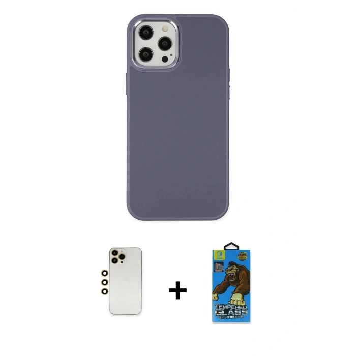 MARSİLYAN™- iPhone 12 Pro Max Kılıf Çekirdek Çizgi - Siyah 18D Cam Ekran Koruyucu + Shine Kamera Lens - GD