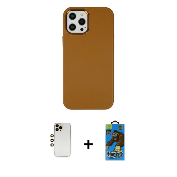 MARSİLYAN™- iPhone 12 Pro Max Kılıf Çekirdek Çizgi - Siyah 18D Cam Ekran Koruyucu + Shine Kamera Lens - GD