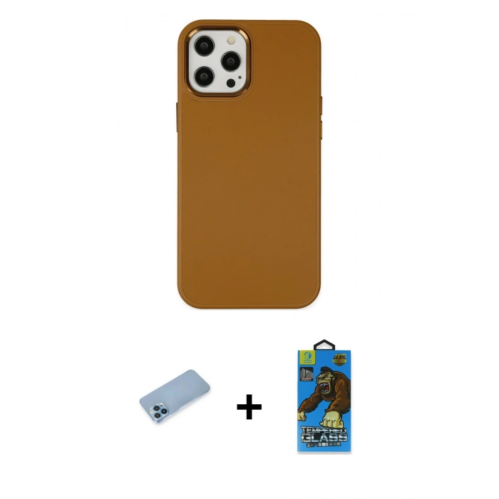 MARSİLYAN™- iPhone 12 Pro Max Kılıf Çekirdek Çizgi - Siyah 18D Cam Ekran Koruyucu + Shine Kamera Lens Koruma Cam - MI
