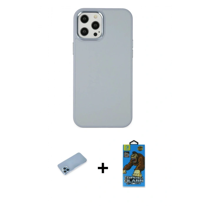MARSİLYAN™- iPhone 12 Pro Max Kılıf Çekirdek Çizgi - Siyah 18D Cam Ekran Koruyucu + Shine Kamera Lens Koruma Cam - MI