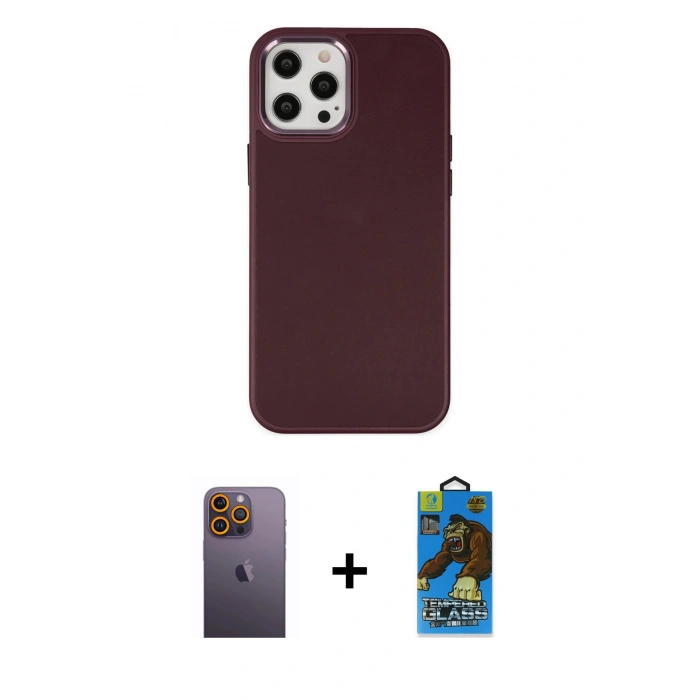 MARSİLYAN™- iPhone 12 Pro Max Kılıf Çekirdek Çizgi - Siyah 18D Cam Ekran Koruyucu + Neon Fosforlu Kamera Lens - SI