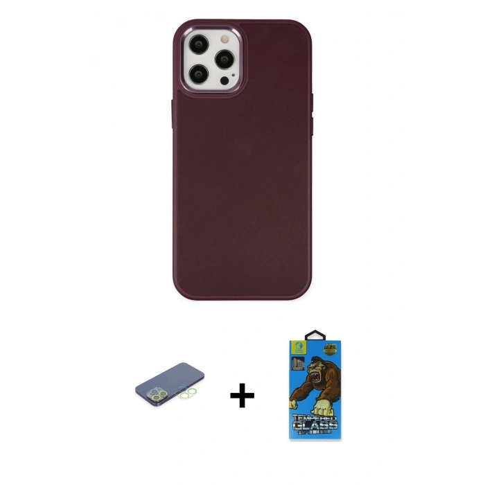 MARSİLYAN™- iPhone 12 Pro Max Kılıf Çekirdek Çizgi - Siyah 18D Cam Ekran Koruyucu + Renkli Kamera Lens Koruma Cam - YL