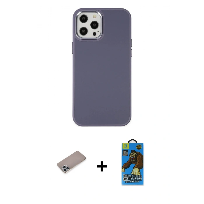 MARSİLYAN™- iPhone 12 Pro Max Kılıf Çekirdek Çizgi - Siyah 18D Cam Ekran Koruyucu + Shine Kamera Lens Koruma Cam - SABE