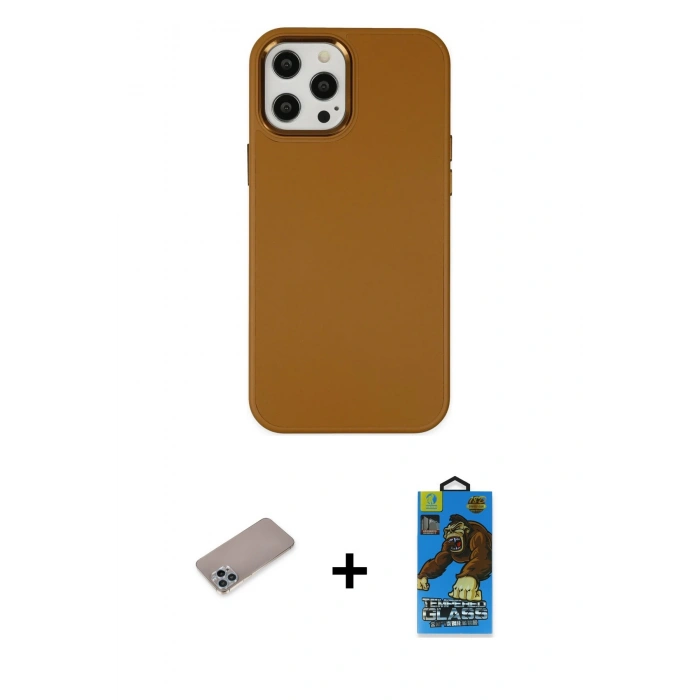 MARSİLYAN™- iPhone 12 Pro Max Kılıf Çekirdek Çizgi - Siyah 18D Cam Ekran Koruyucu + Shine Kamera Lens Koruma Cam - SABE