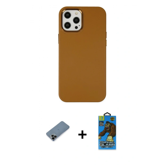 MARSİLYAN™- iPhone 12 Pro Max Kılıf Çekirdek Çizgi - Siyah 18D Cam Ekran Koruyucu + Shine Kamera Lens Koruma Cam - SH