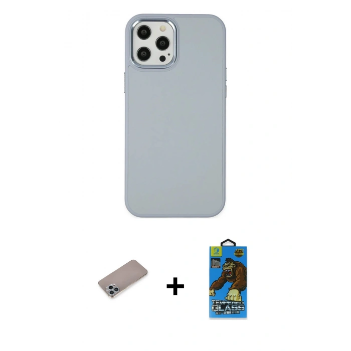 MARSİLYAN™- iPhone 12 Pro Max Kılıf Çekirdek Çizgi - Siyah 18D Cam Ekran Koruyucu + Shine Kamera Lens Koruma Cam - SABE