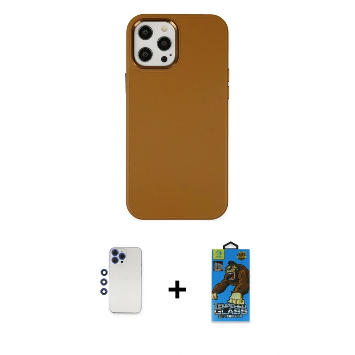 MARSİLYAN™- iPhone 12 Pro Max Kılıf Çekirdek Çizgi - Siyah 18D Cam Ekran Koruyucu + Shine Kamera Lens - LT