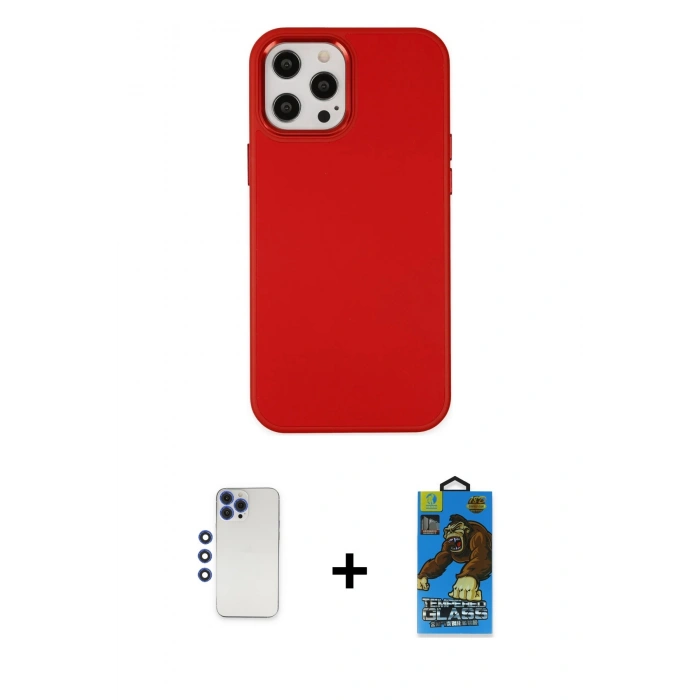 MARSİLYAN™- iPhone 12 Pro Max Kılıf Çekirdek Çizgi - Siyah 18D Cam Ekran Koruyucu + Shine Kamera Lens - LT