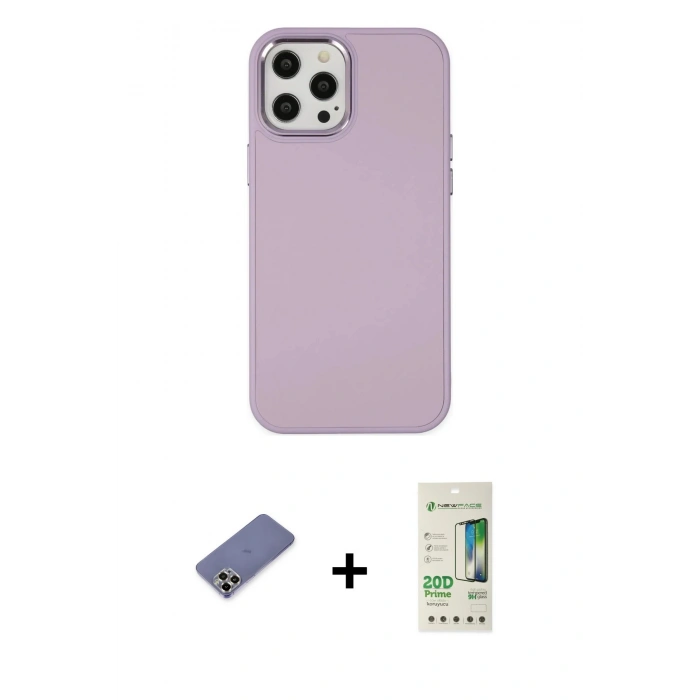 MARSİLYAN™- iPhone 12 Pro Max Kılıf Çekirdek Çizgi - Siyah 20D Premium Cam Ekran Koruyucu + Metal Kamera Lens Koruma Cam - GD