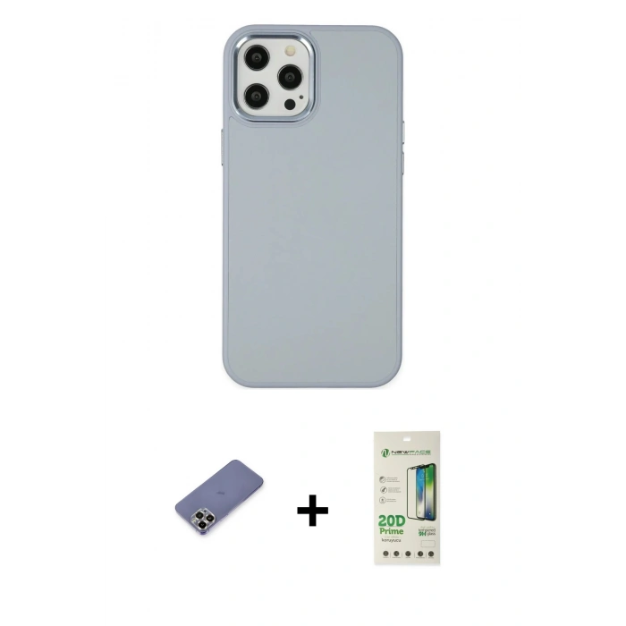 MARSİLYAN™- iPhone 12 Pro Max Kılıf Çekirdek Çizgi - Siyah 20D Premium Cam Ekran Koruyucu + Metal Kamera Lens Koruma Cam - GD