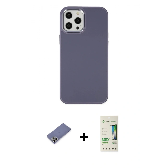 MARSİLYAN™- iPhone 12 Pro Max Kılıf Çekirdek Çizgi - Siyah 20D Premium Cam Ekran Koruyucu + Metal Kamera Lens Koruma Cam - GD