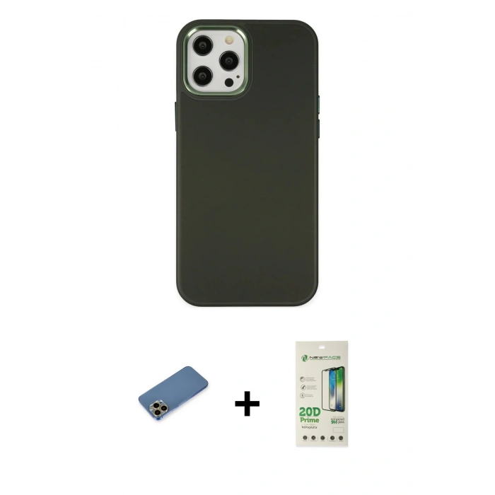 MARSİLYAN™- iPhone 12 Pro Max Kılıf Çekirdek Çizgi - Siyah 20D Premium Cam Ekran Koruyucu + Shine Kamera Lens Koruma Cam - GD