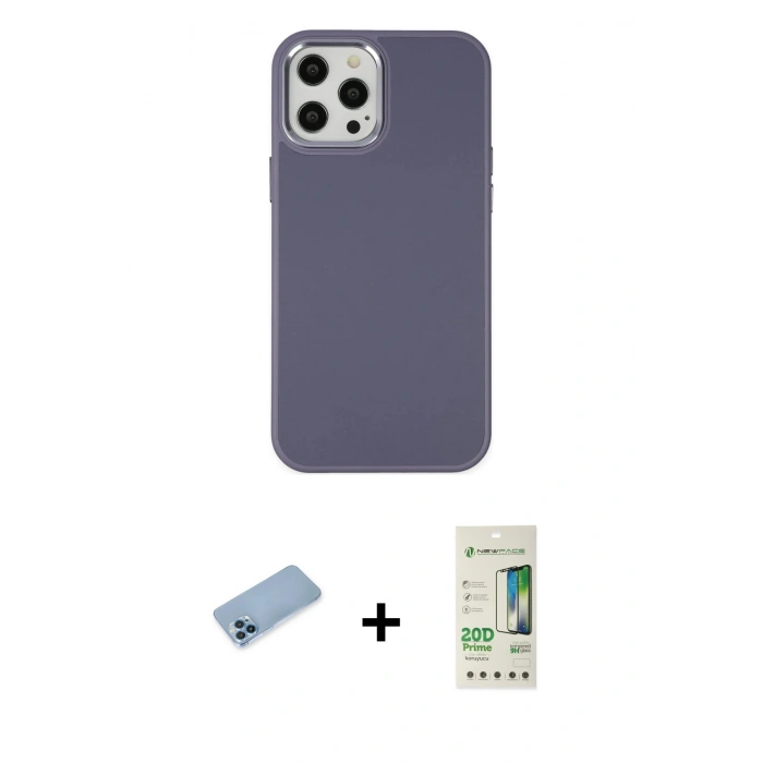 MARSİLYAN™- iPhone 12 Pro Max Kılıf Çekirdek Çizgi - Siyah 20D Premium Cam Ekran Koruyucu + Mavi Shine Kamera Lens Koruma Cam