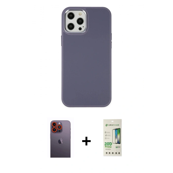 MARSİLYAN™- iPhone 12 Pro Max Kılıf Çekirdek Çizgi - Siyah 20D Premium Cam Ekran Koruyucu + Neon Fosforlu Kamera Lens - TU