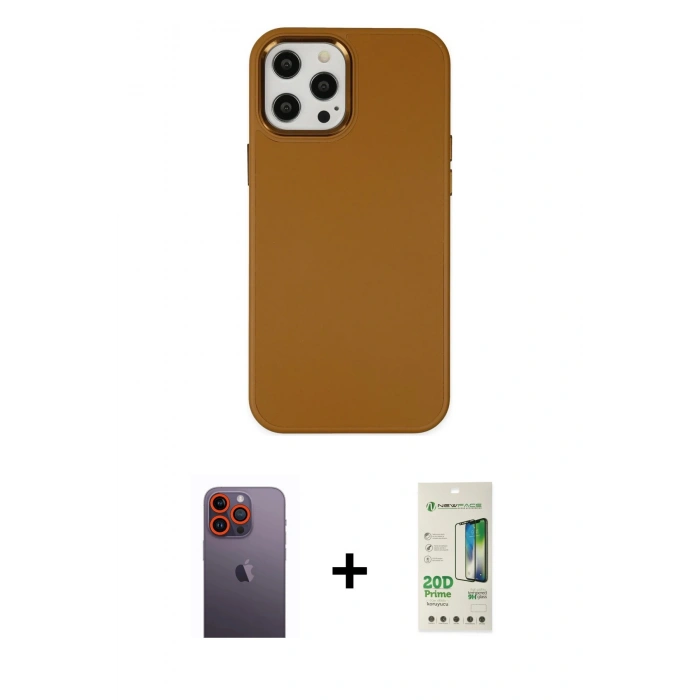 MARSİLYAN™- iPhone 12 Pro Max Kılıf Çekirdek Çizgi - Siyah 20D Premium Cam Ekran Koruyucu + Neon Fosforlu Kamera Lens - TU