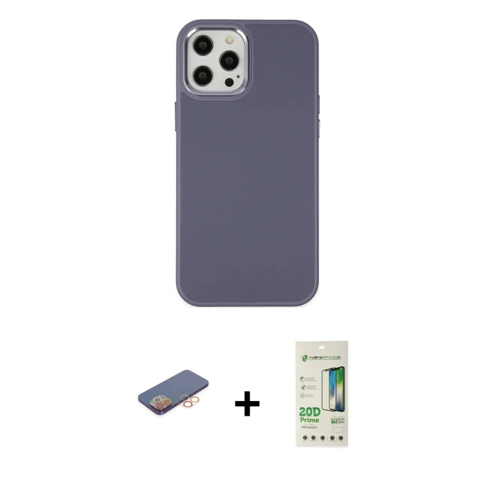 MARSİLYAN™- iPhone 12 Pro Max Kılıf Çekirdek Çizgi - Siyah 20D Premium Cam Ekran Koruyucu + Renkli Kamera Lens Koruma Cam - TU