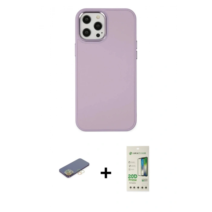MARSİLYAN™- iPhone 12 Pro Max Kılıf Çekirdek Çizgi - Siyah 20D Premium Cam Ekran Koruyucu + Sarı Renkli Kamera Lens Koruma Cam