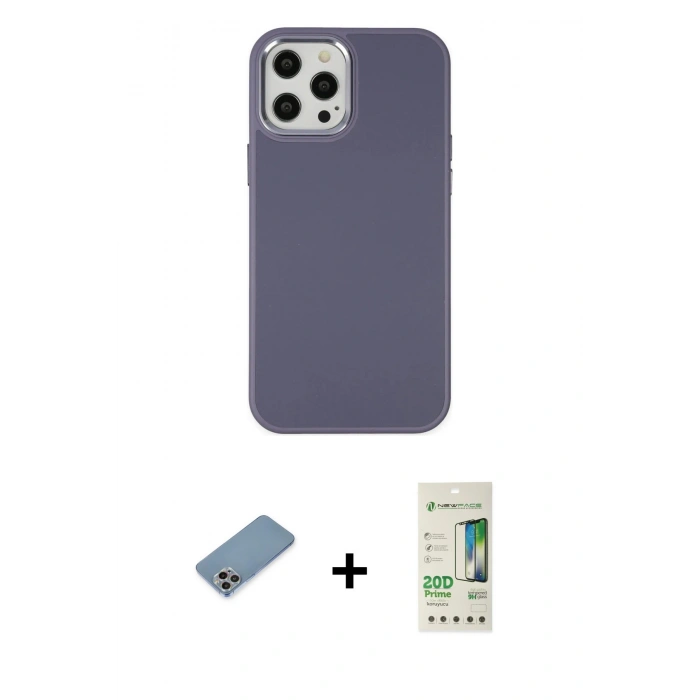 MARSİLYAN™- iPhone 12 Pro Max Kılıf Çekirdek Çizgi - Siyah 20D Premium Cam Ekran Koruyucu + Shine Kamera Lens Koruma Cam - GI