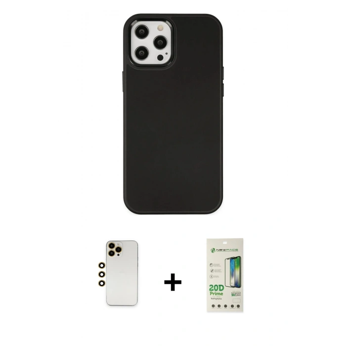 MARSİLYAN™- iPhone 12 Pro Max Kılıf Çekirdek Çizgi - Siyah 20D Premium Cam Ekran Koruyucu + Shine Kamera Lens - GD