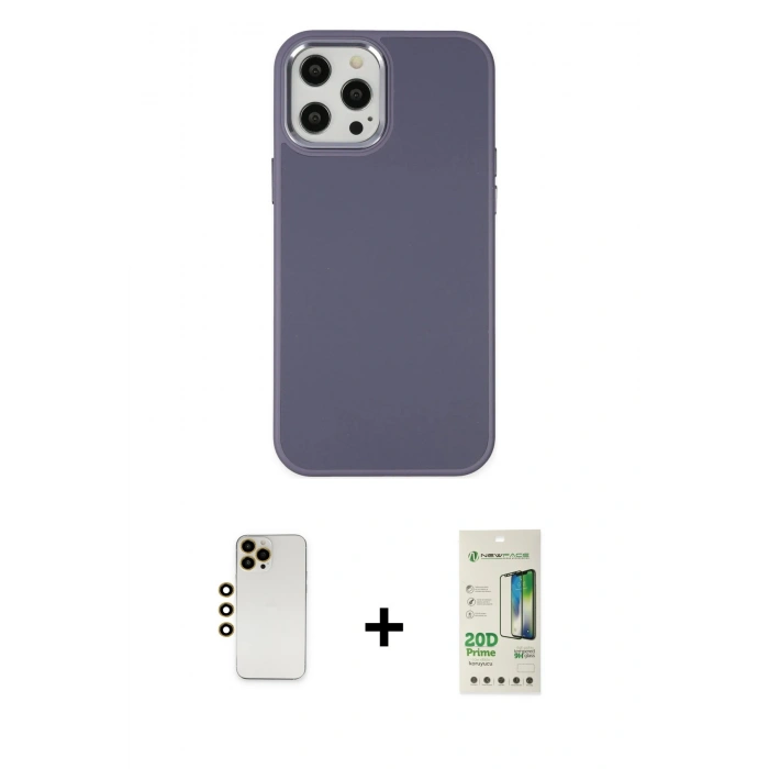 MARSİLYAN™- iPhone 12 Pro Max Kılıf Çekirdek Çizgi - Siyah 20D Premium Cam Ekran Koruyucu + Shine Kamera Lens - GD