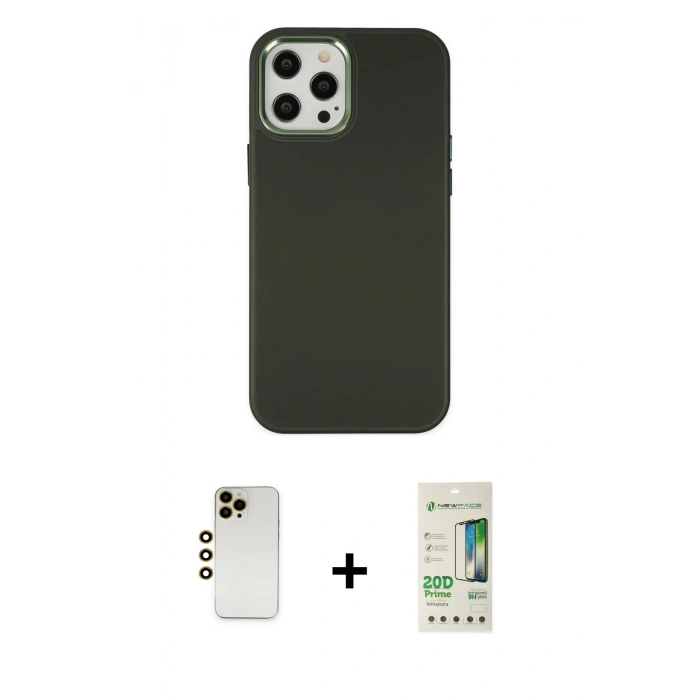 MARSİLYAN™- iPhone 12 Pro Max Kılıf Çekirdek Çizgi - Siyah 20D Premium Cam Ekran Koruyucu + Shine Kamera Lens - GD