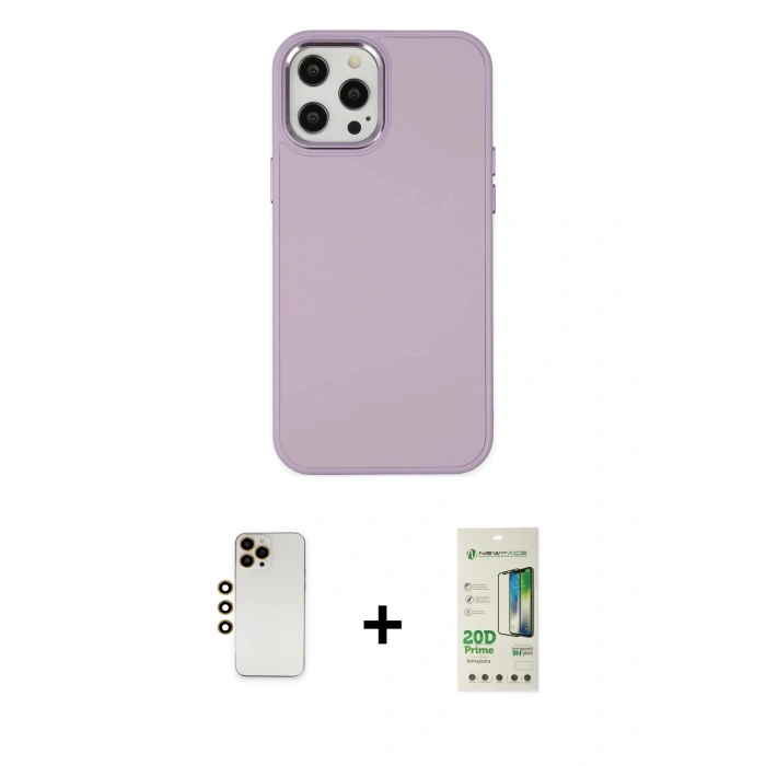MARSİLYAN™- iPhone 12 Pro Max Kılıf Çekirdek Çizgi - Siyah 20D Premium Cam Ekran Koruyucu + Shine Kamera Lens - GD