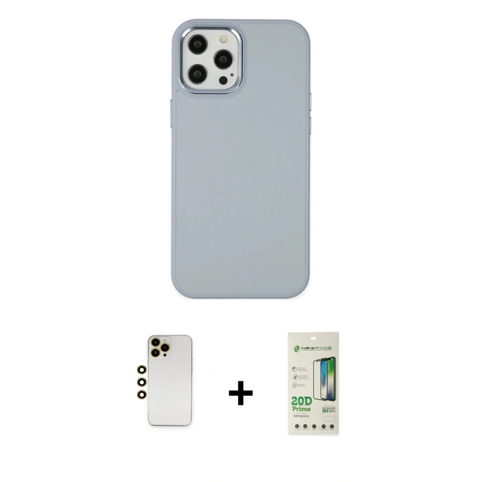 MARSİLYAN™- iPhone 12 Pro Max Kılıf Çekirdek Çizgi - Siyah 20D Premium Cam Ekran Koruyucu + Shine Kamera Lens - GD