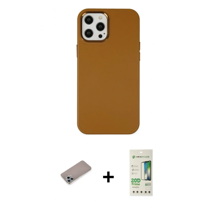MARSİLYAN™- iPhone 12 Pro Max Kılıf Çekirdek Çizgi - Siyah 20D Premium Cam Ekran Koruyucu + Shine Kamera Lens Koruma Cam - SABE