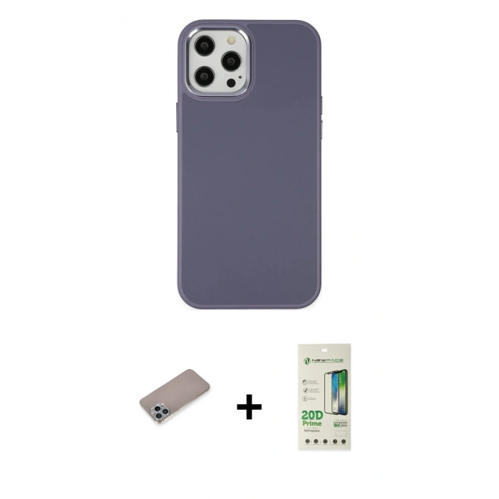 MARSİLYAN™- iPhone 12 Pro Max Kılıf Çekirdek Çizgi - Siyah 20D Premium Cam Ekran Koruyucu + Shine Kamera Lens Koruma Cam - SABE