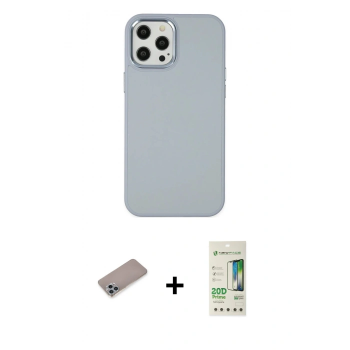 MARSİLYAN™- iPhone 12 Pro Max Kılıf Çekirdek Çizgi - Siyah 20D Premium Cam Ekran Koruyucu + Shine Kamera Lens Koruma Cam - SABE